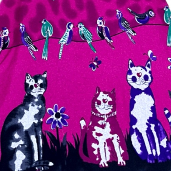 CAT Kitty themed A-line knit sweater skirt w BIRDS in pink green purple S or M - Picture 7 of 11